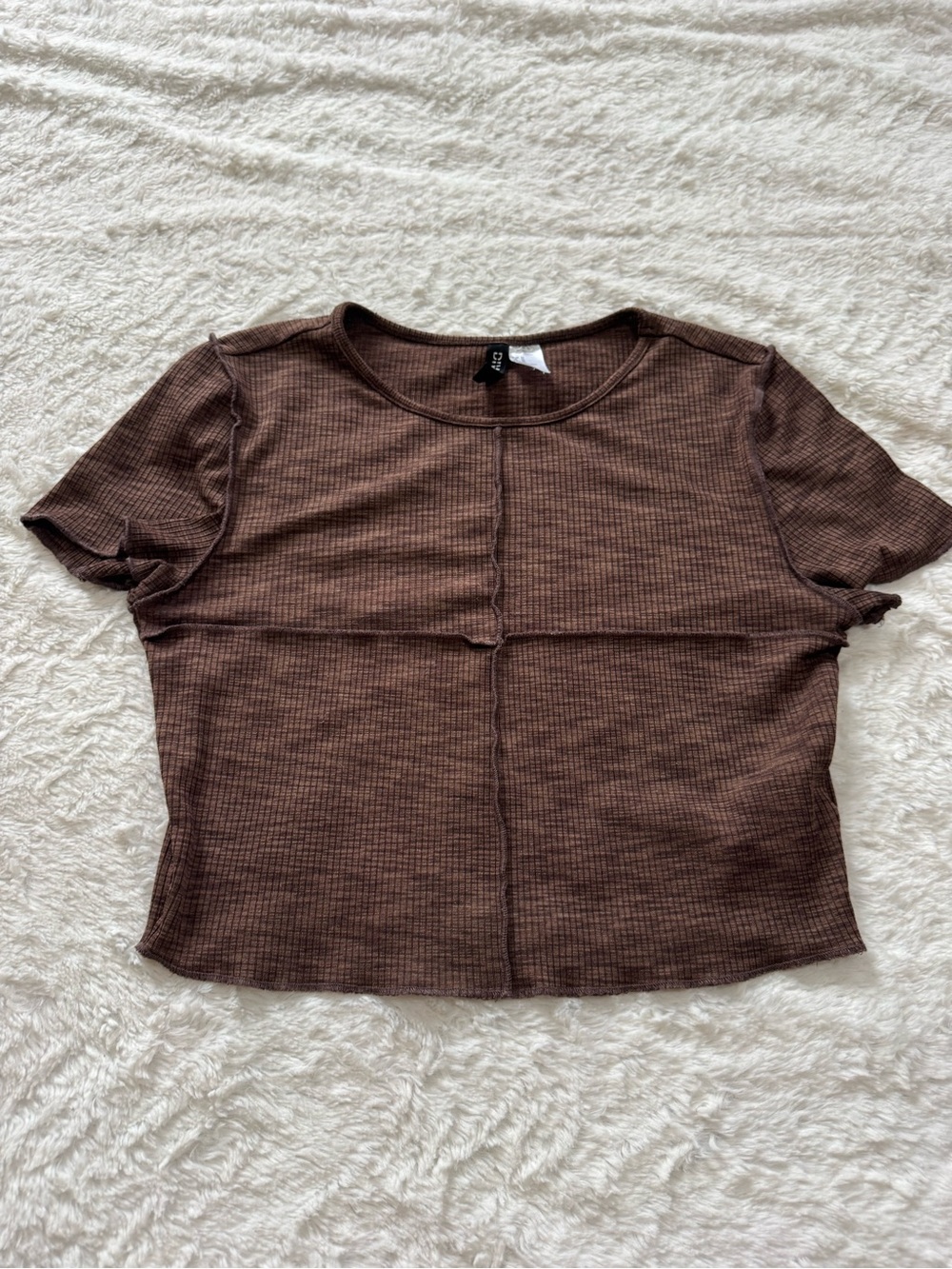 H&M Brown Ribbed Short Sleeve Tee
